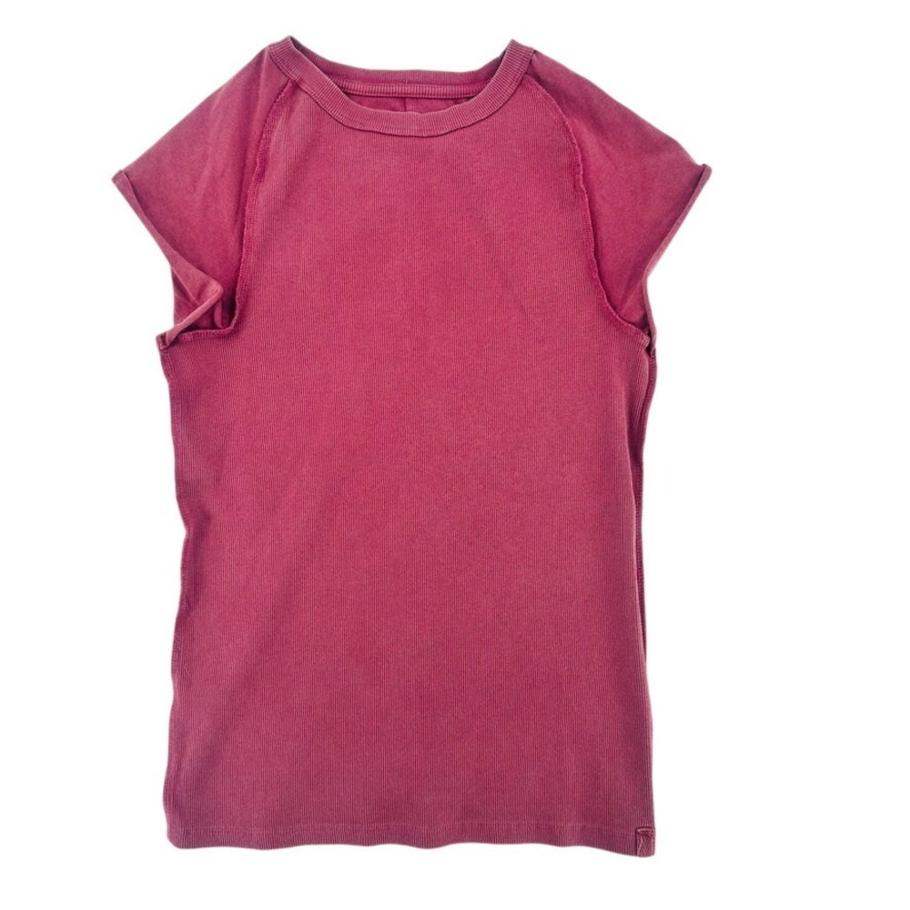 We The Free Pink Ribbed Cap Sleeve Top Raw Hem Size Large NWOT
